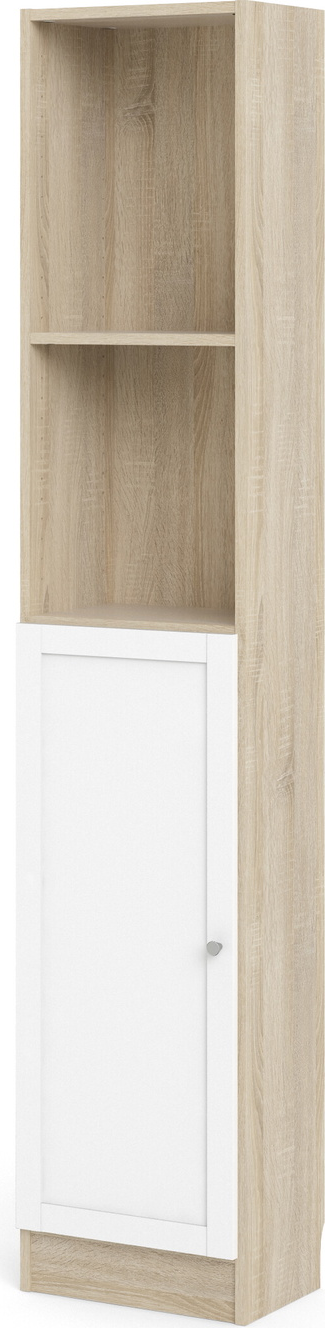 Bogreol Vesterholm Basic Smal Høj Reol Med åbne Hylder Og Hvid Låge Natur  Vægmonteret H203ã B40 6ã D28   Cm