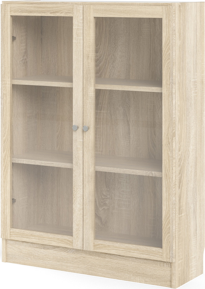 Bogreol Vesterholm Basic Vægmonteret  Glasdøre  Natur Egefolie  Spånplade  H107ã B79ã D28 Cm