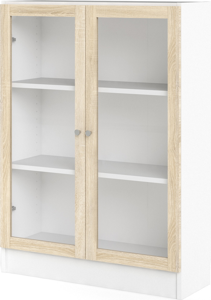 Bogreol Vesterholm Basic Vægmonteret Opbevaringsreol Med Glasdøre  Hvid Krop Natur Egetræslook  H107ã B79ã D28 Cm
