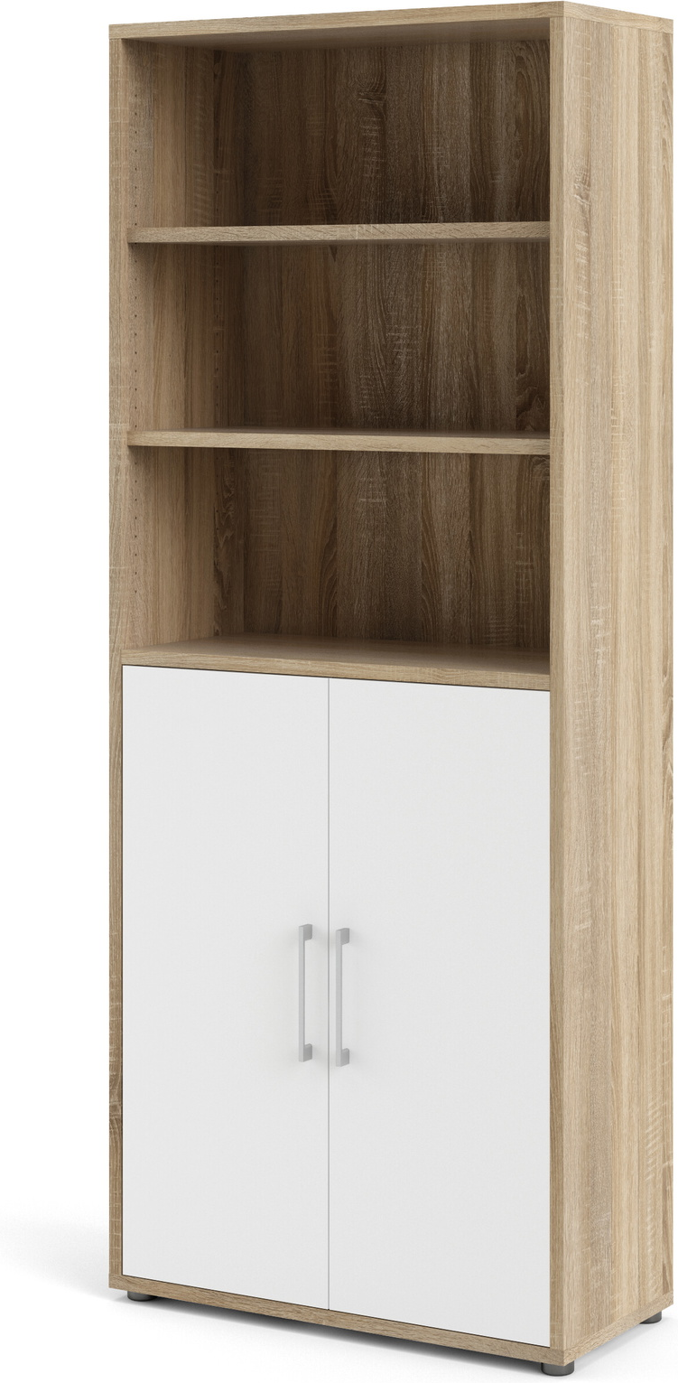 Bogreol Vesterholm Prima Reol Med Hvide Låger Og Natur Egetræsstruktur  åbne Hylder H221ã B89ã D40 Cm