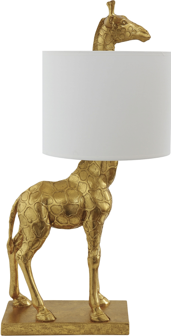 Bordlampe Creative Collection Nordic Giraffedesign   Guld Polyresin Med Linned Skærm ø28 H70 Cm