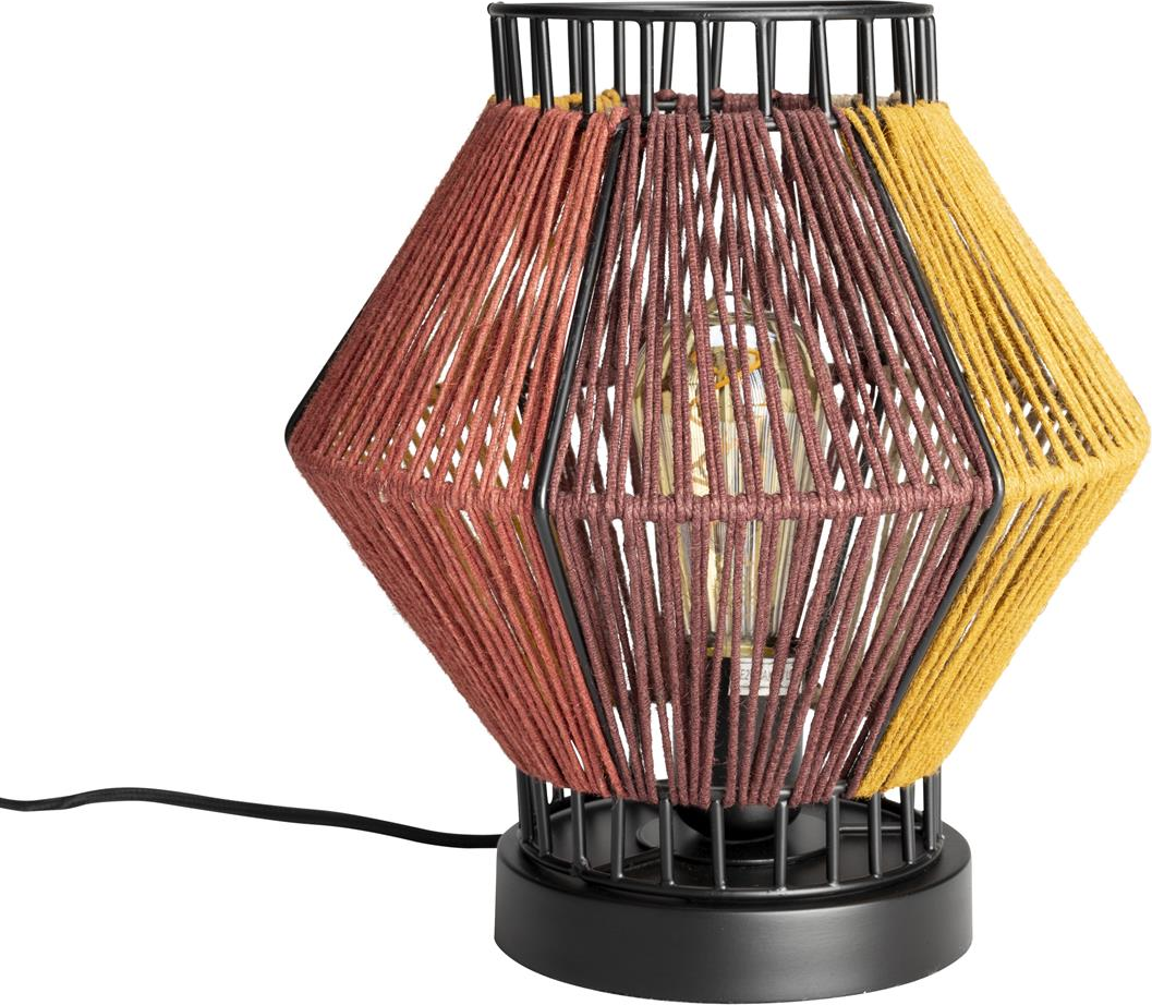 Bordlampe Surya i Retro 70'er-design med farverigt reb