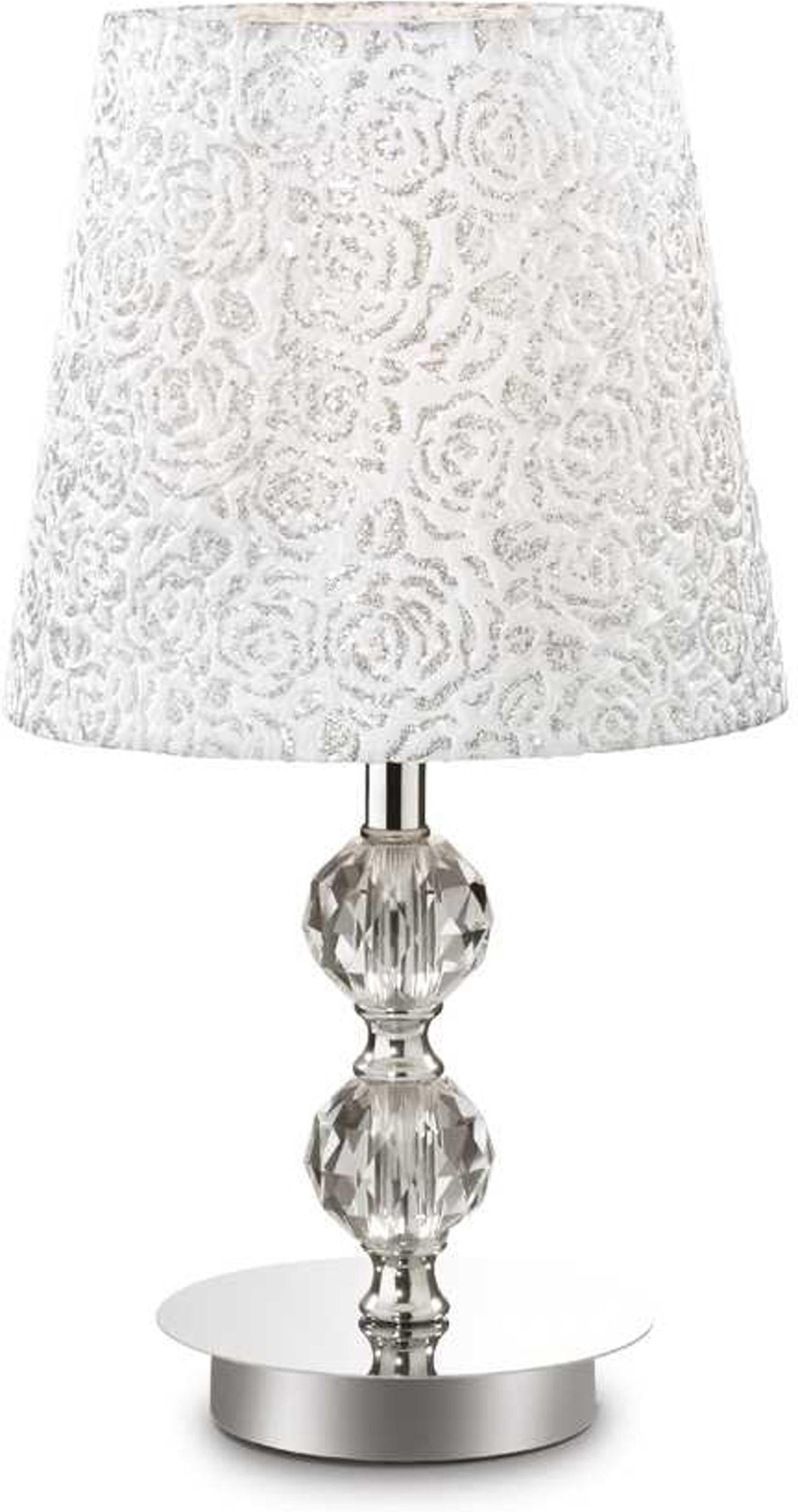 Elegant krom bordlampe med mønstret skærm - perfekt til hjemmet