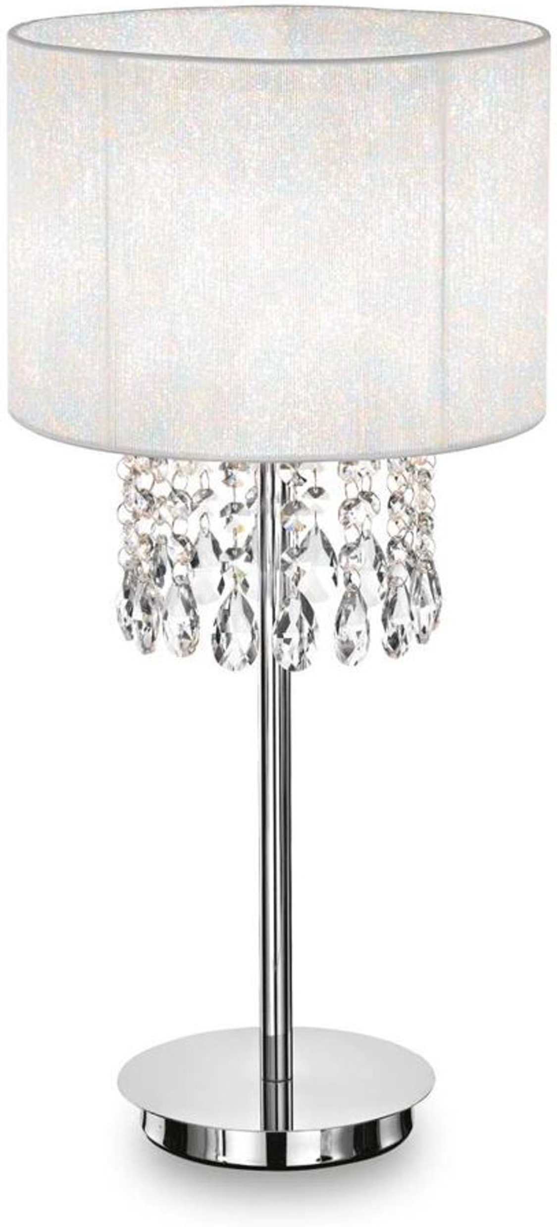 Elegant Bordlampe i Hvid Krom med Krystalvedhæng