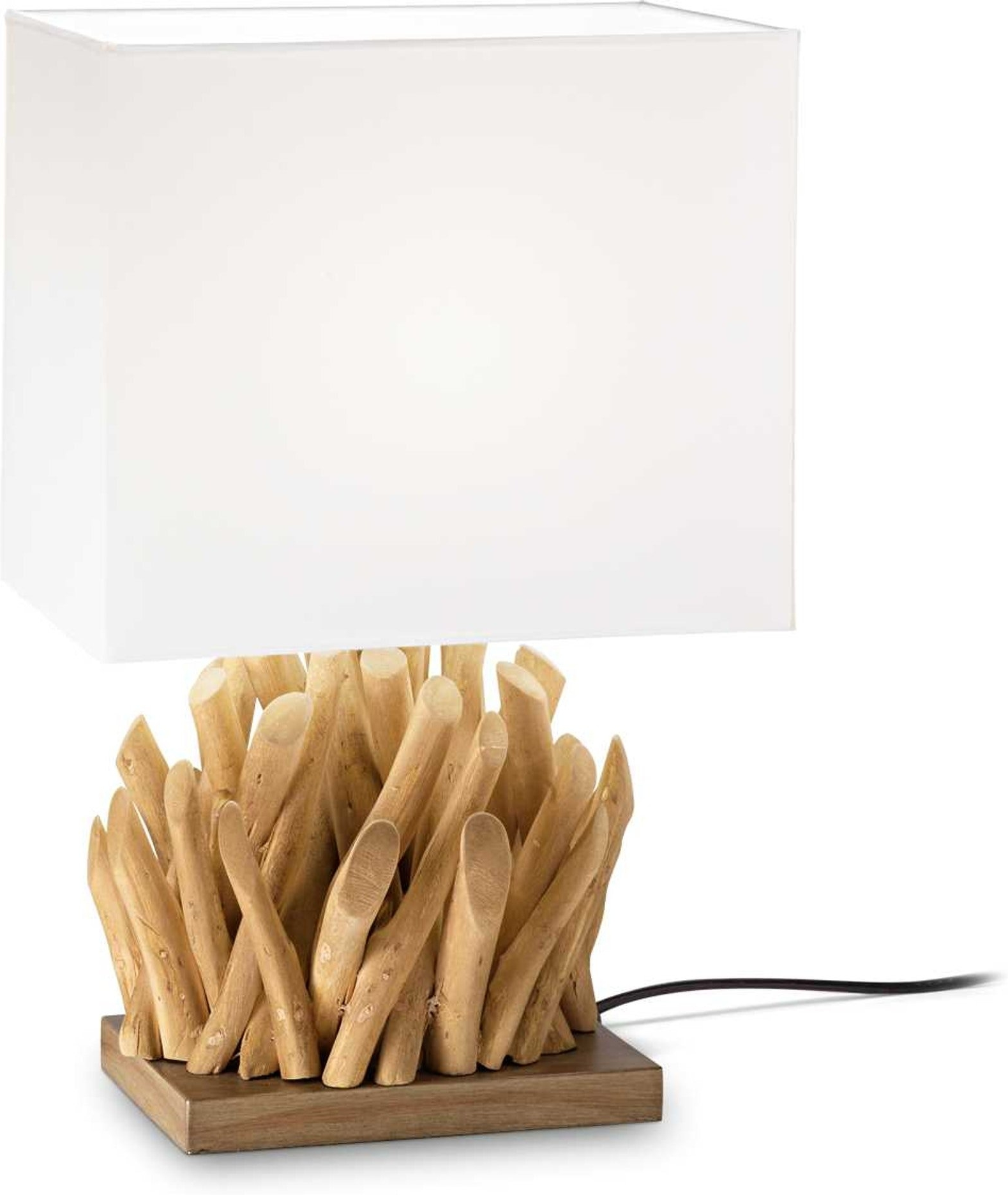 Elegant bordlampe i træ med hvid skærm – Ideal Lux Snell