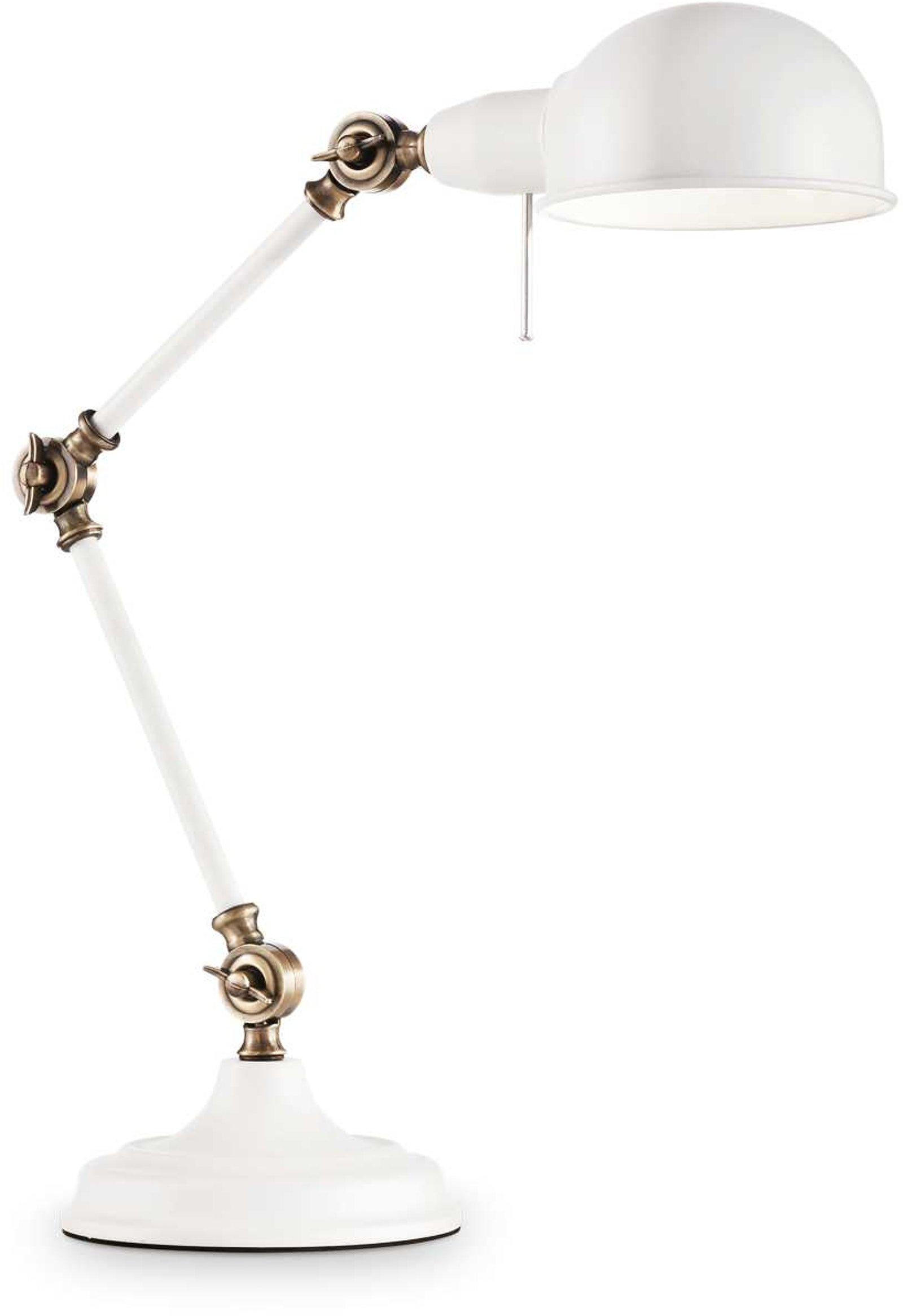Bordlampe Ideal Lux Truman Metal Hvid Med Antik Messing Justerbar Arm  ø20   H40 Cm