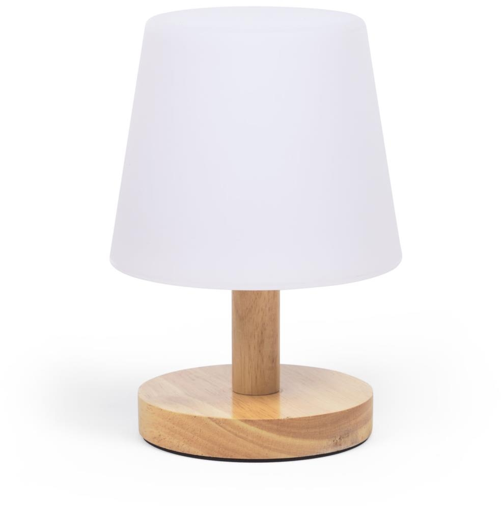 Bordlampe Kave Home Ambar Led Genopladelig Med Natur Træbase  Justerbar Lysstyrke  Usb  Til Indendørs Og Udendørs