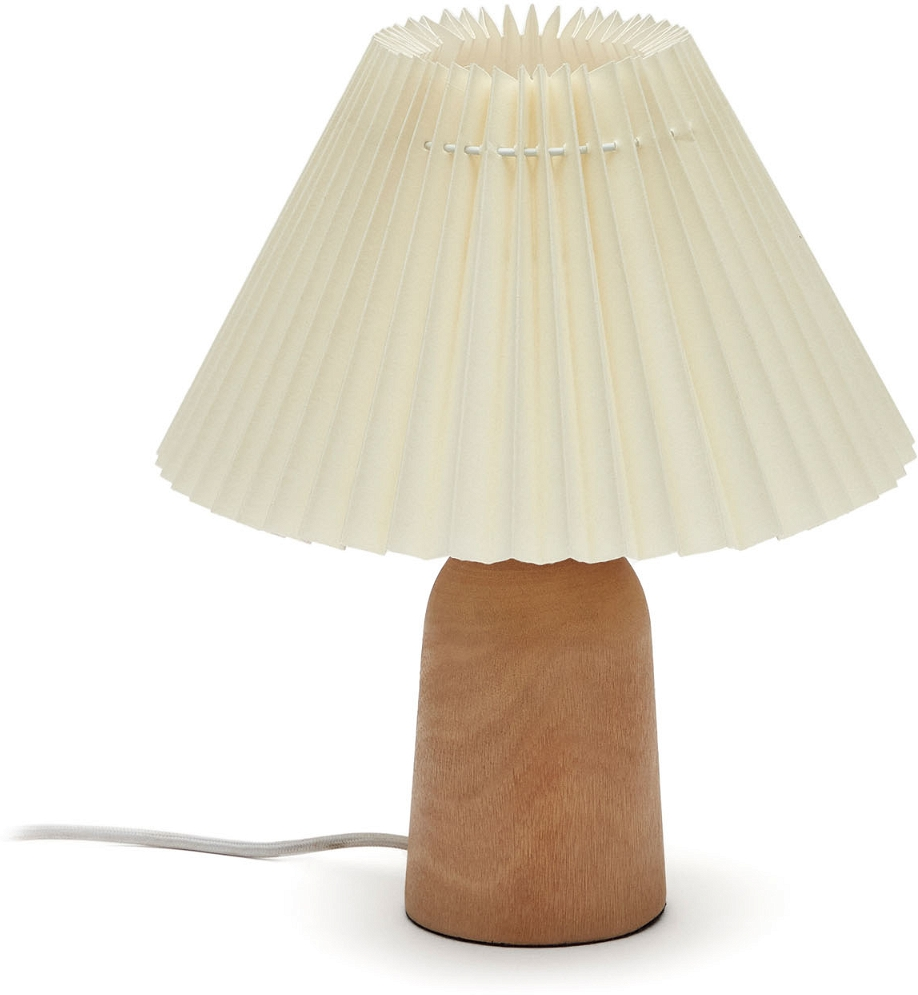 Bordlampe Kave Home Benicarlo Rustik Gummitræ Med Plisseret Bomuldsskærm Beige H33 ø27 Cm