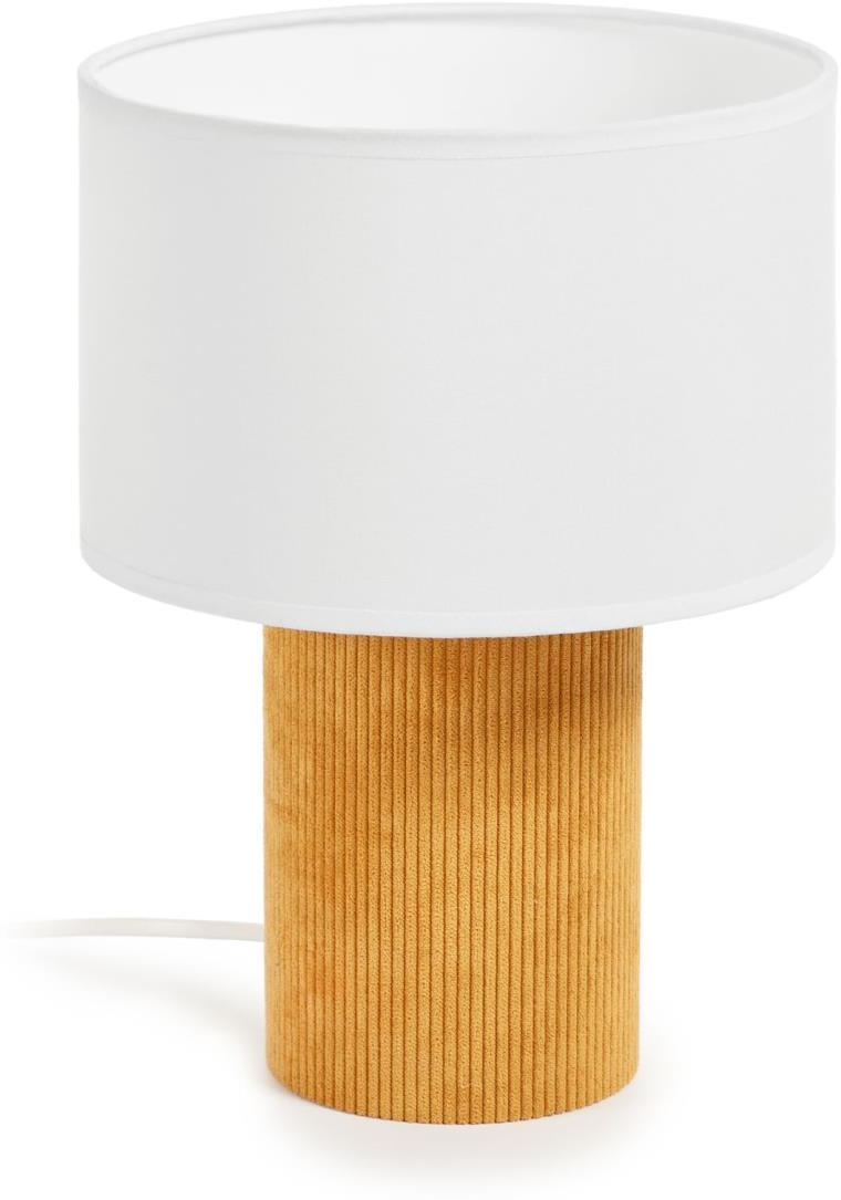 Bordlampe Kave Home Bianella Sennepsgul Fløjlsfod Hvid Stofskærm Rustik Kolonial Vintage Børnelampe