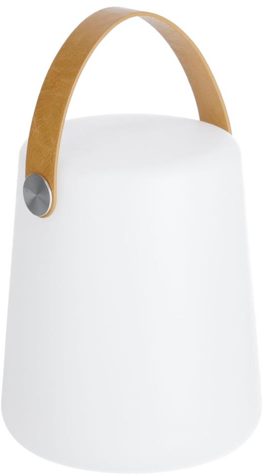 Bordlampe Kave Home Dialma Bærbar Led   Hvid Og Brunt Læder Med Dæmper   Modern Nordic Design  H28xø17 Cm