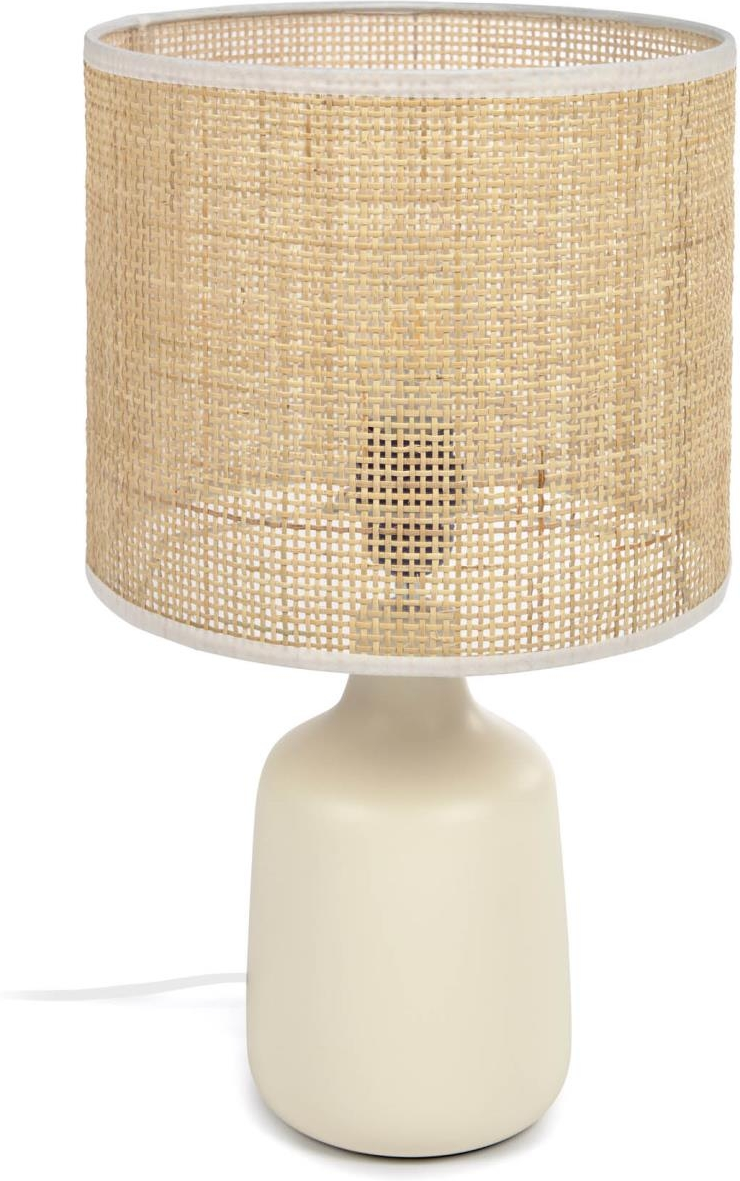 Bordlampe Kave Home Erna Rustik Kolonial Keramik   Bambus H46 Cm Natur Beige