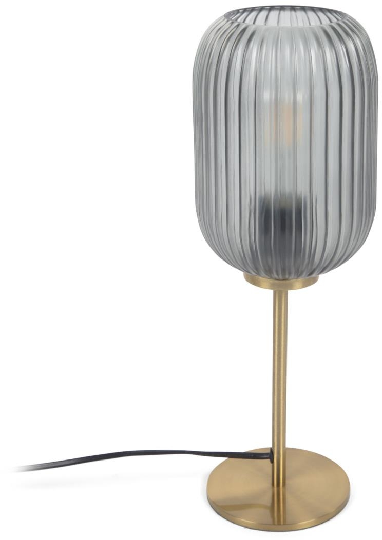 Bordlampe Kave Home Hestia   Rustik Vintage Industriel Lampe Med Røget Glasskærm Og Messingstativ  H40   ø14 Cm
