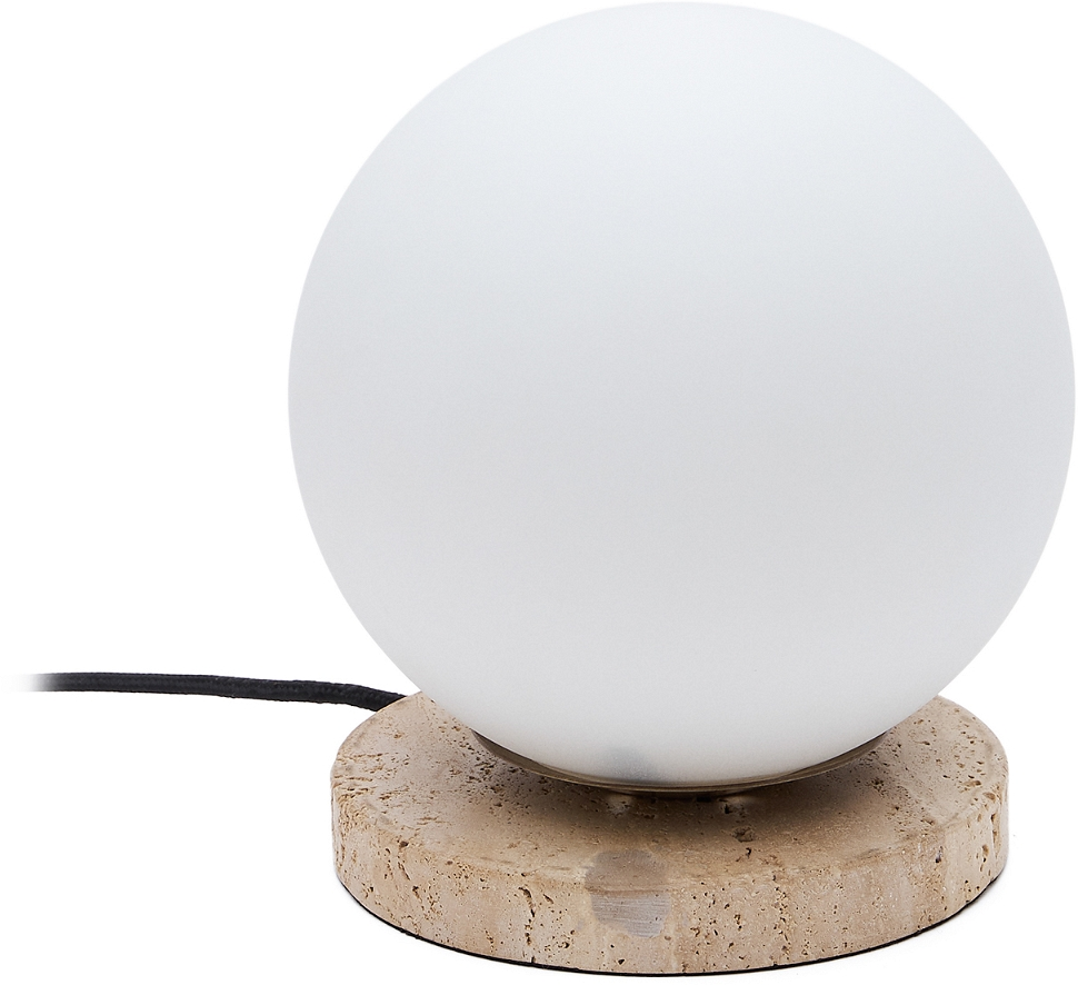 Bordlampe Kave Home Malachi i Hvidt Glas og Travertin