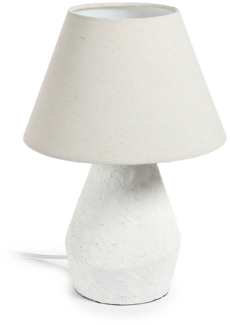 Bordlampe Kave Home Noara   Indendørslampe  Hvid Magnesia   Hør  Rustik Kolonial Stil  H43ã B30ã L30 Cm