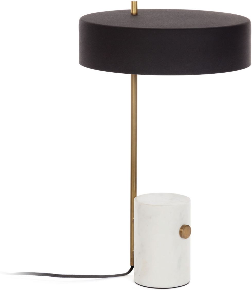 Bordlampe Kave Home Phant Mat Sort Metalskærm Messingarm Med Unik Marmorbase H53xø30 Cm
