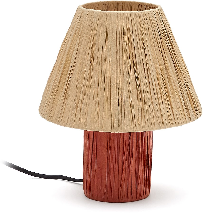 Bordlampe Kave Home Pulmi Terracotta Raffia Jern H25 ø20 Cm Rustik Kolonial Stil