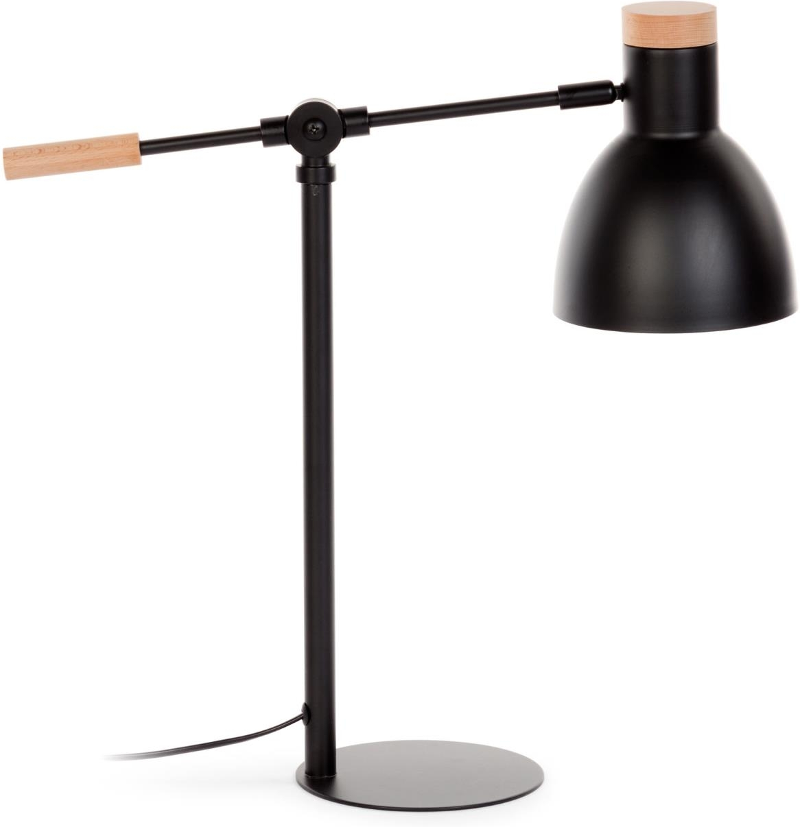 Bordlampe Kave Home Tescarle   Stål   Bøgetræ  Fleksibel Arm  Nordisk Moderne  Sort Natur  H54ã B15ã L47 Cm