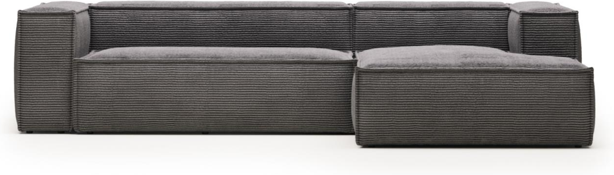 Elegant højrevendt chaiselong sofa i grå ribstof