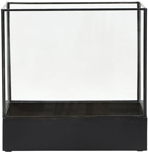 Elegant glas- og messingdisplayboks - Antik sort 30x21 cm