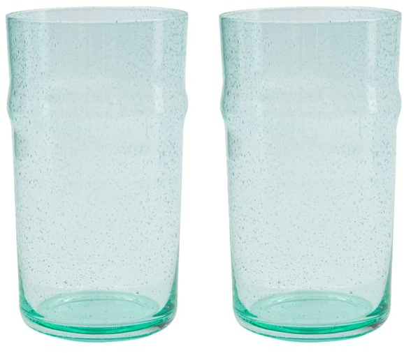 Drikkeglas House Doctor Rain  Klart Blågrønt Glas Med Luftbobler  ø7     H14 Cm  Sæt