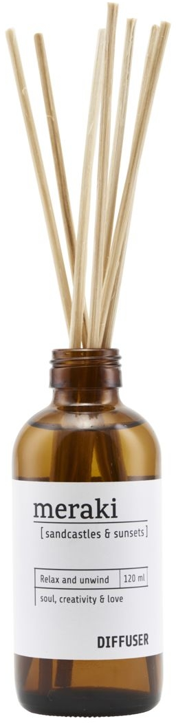 Duftfrisker Aromadiffuser 120 Ml Meraki Sandcastles   Sunsets   Hvid Glasflaske Med   Duftpinde
