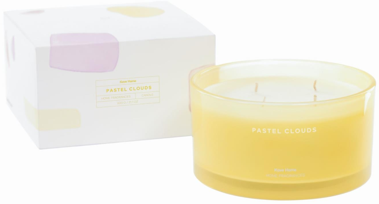 Duftlys Kave Home Pastel Cloud   Aromatisk Stearinlys   Gul Glas Med Mandarin-  Citron- Og Lavendelduft