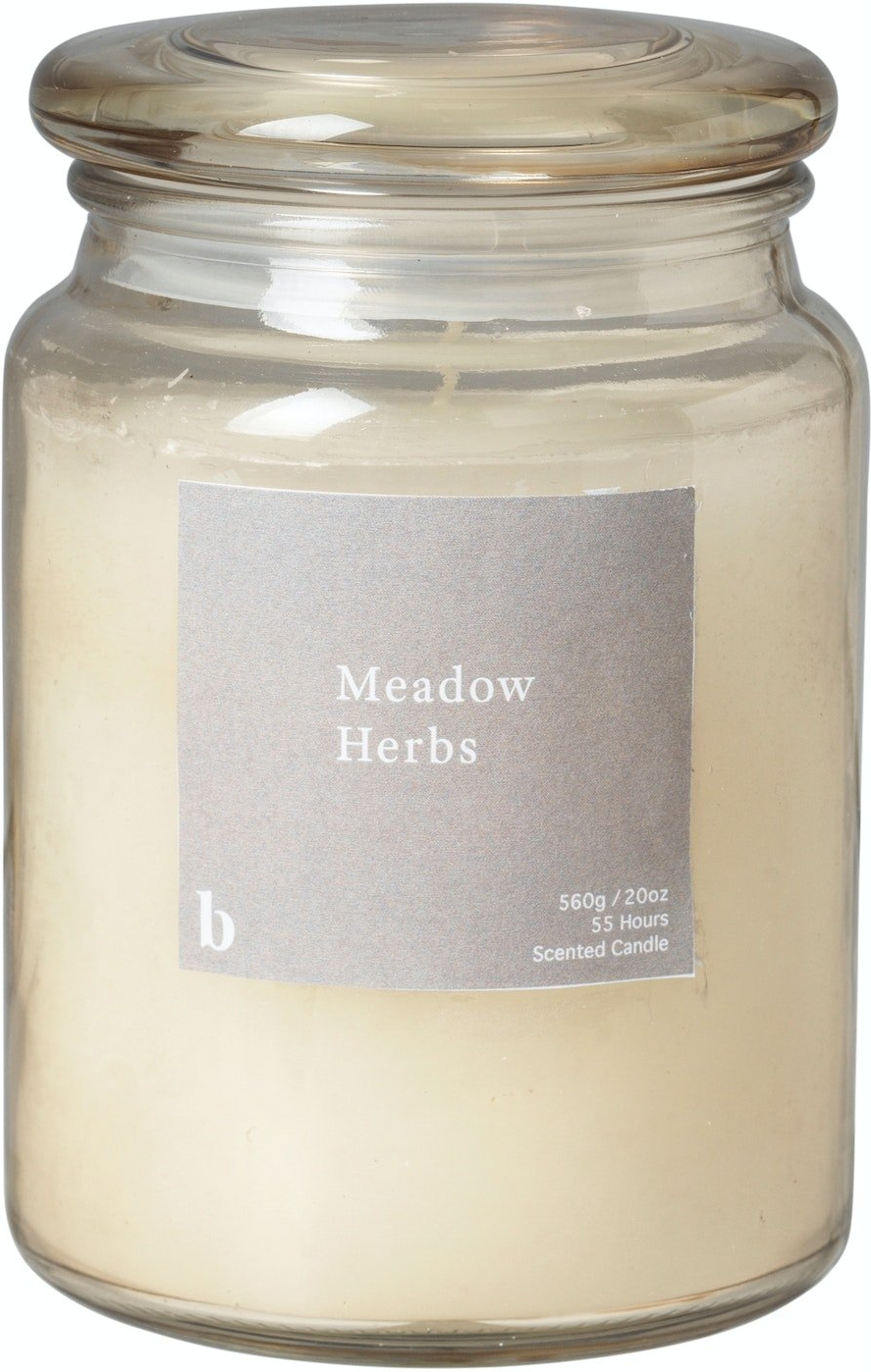 Duftlys Meadow Herbs i klart glas – 55 timers hygge