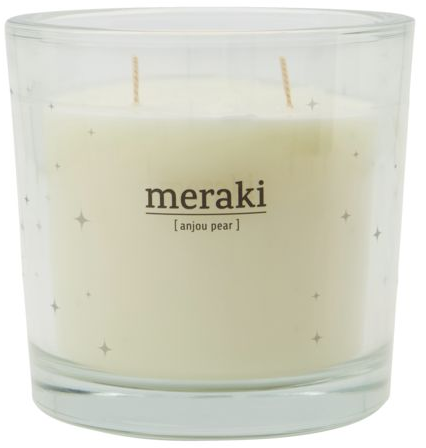 Duftlys Meraki Advent ø12 5ã H12 Cm   Hvidt Stearinlys Med Anjou Pære   Kardemomme Duft  Tre Væger  Op Til 90 Timers Brændetid