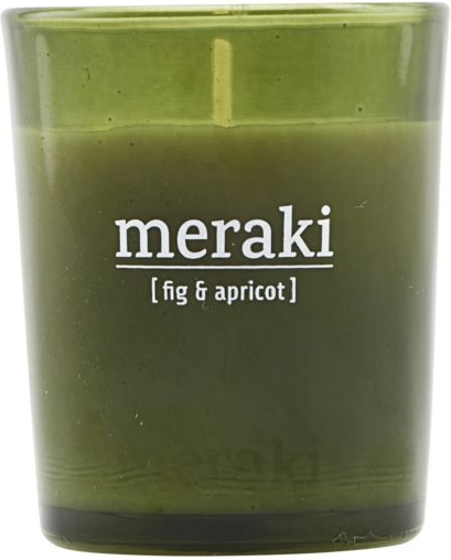 Duftlys Meraki Fig   Apricot   Stearinlys   Grønt Glas  Duft Af Figen   Abrikos  ø5 5ã     Cm  12 Timers Brændetid