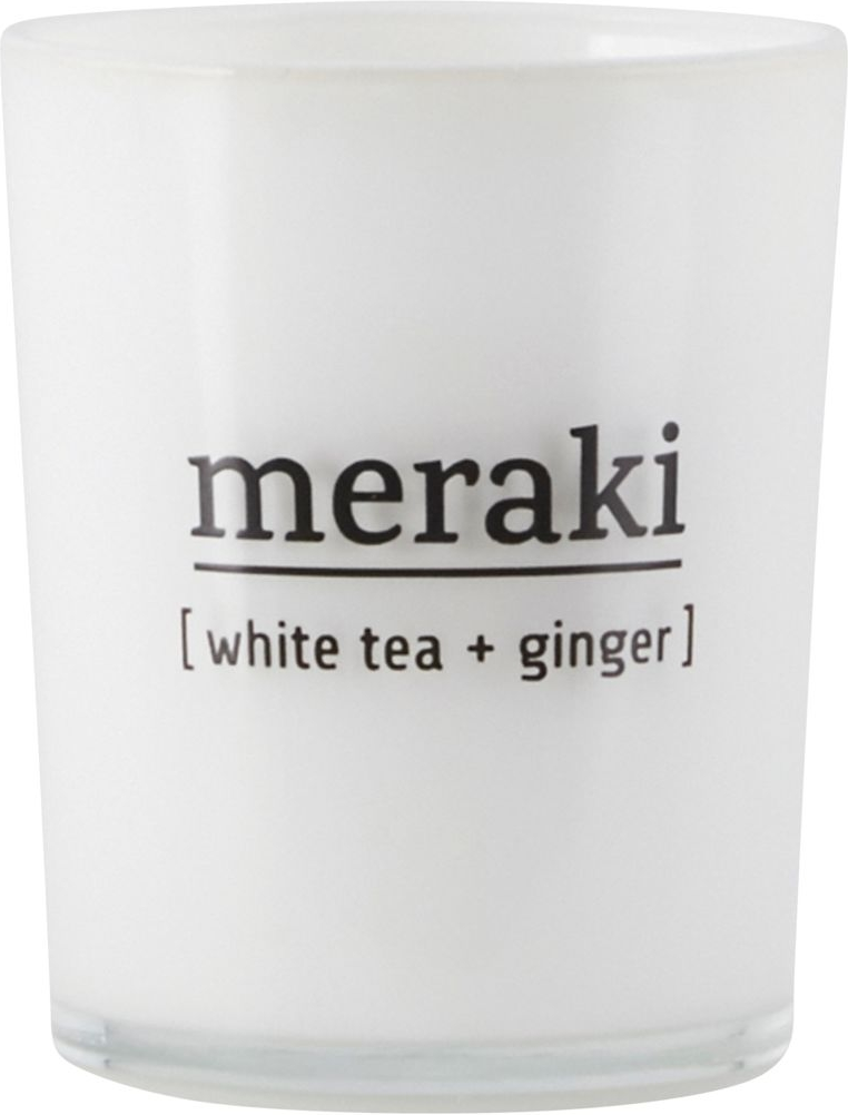 Duftlys Meraki White Tea   Ginger   Hvidt Glas ø5 5ã H6   Cm  Soyavoks  12 Timers Brændetid