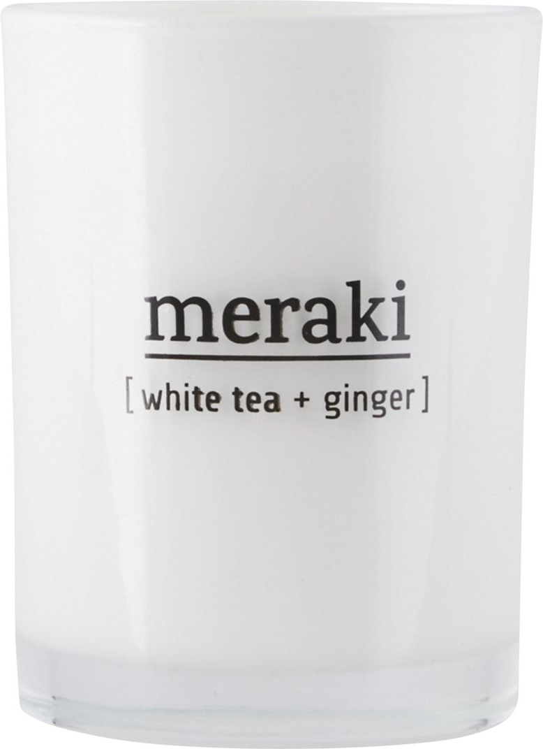 Duftlys Meraki White Tea   Ginger ø8ã H10   Cm   Soyavoks  Hvidt Glas  35 Timers Brændetid