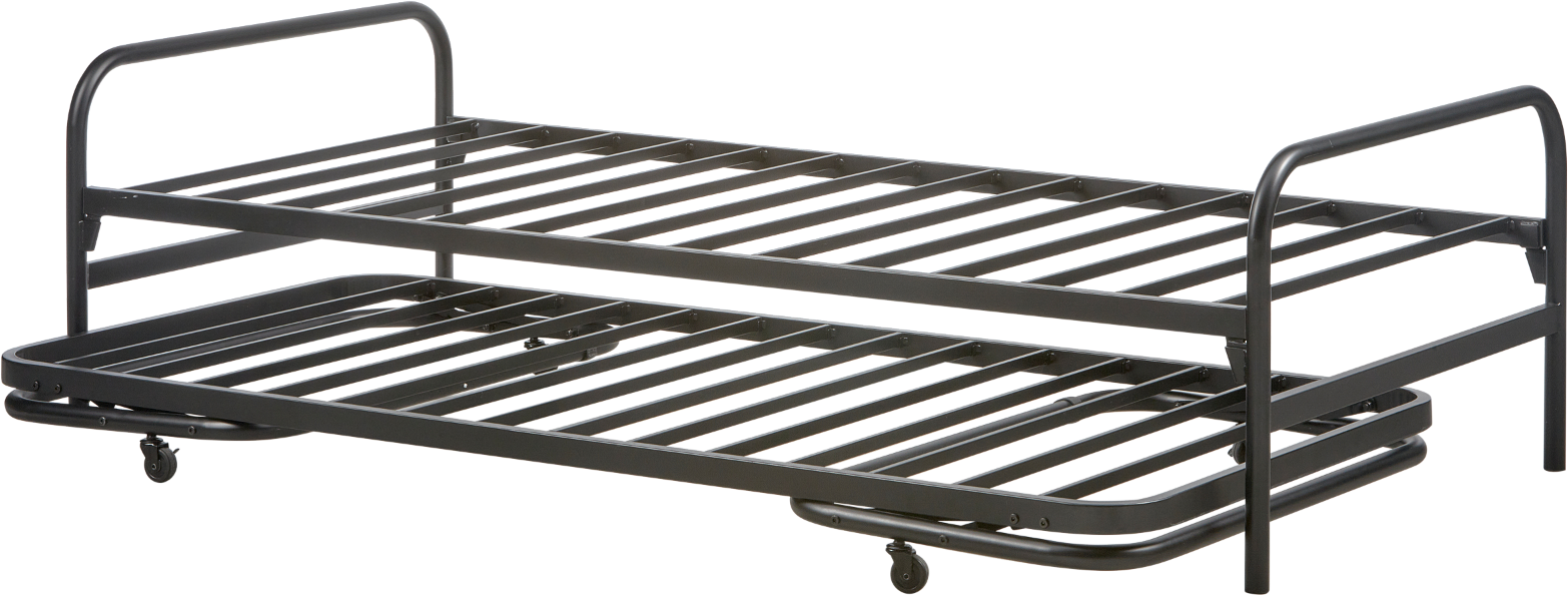 Enkelt Sengeramme Woood Lucy   Robust Mat Sort Pulverlakeret Metal Med Udtræksseng Til Madras 90x200 Cm