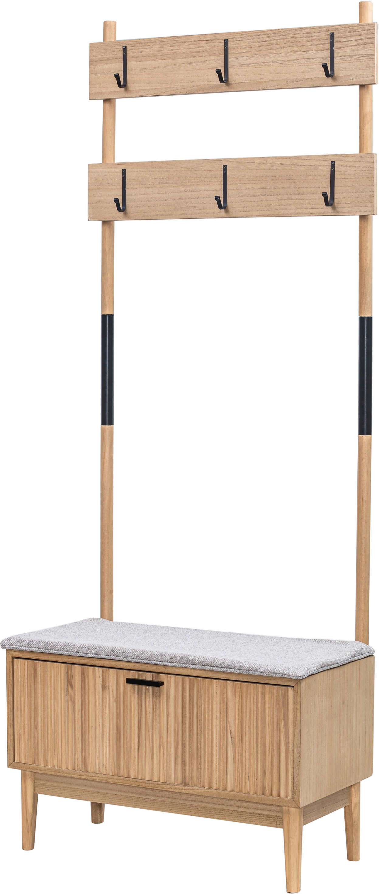 Entrébænk Med Knagerække Nordlys Furniture Cannon Grå Polstret Sæde Skjult Skuffe H185ã B72ã D35 Cm
