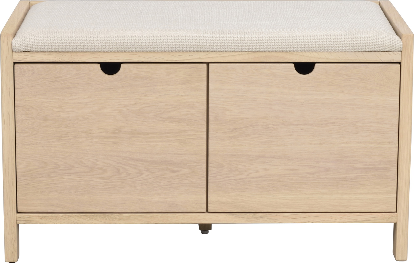Entrébænk Rowico Hillmond Hvidvasket Egetræ Beige Polstret Sæde Med Soft-close Skuffer H47ã B80ã D41 Cm
