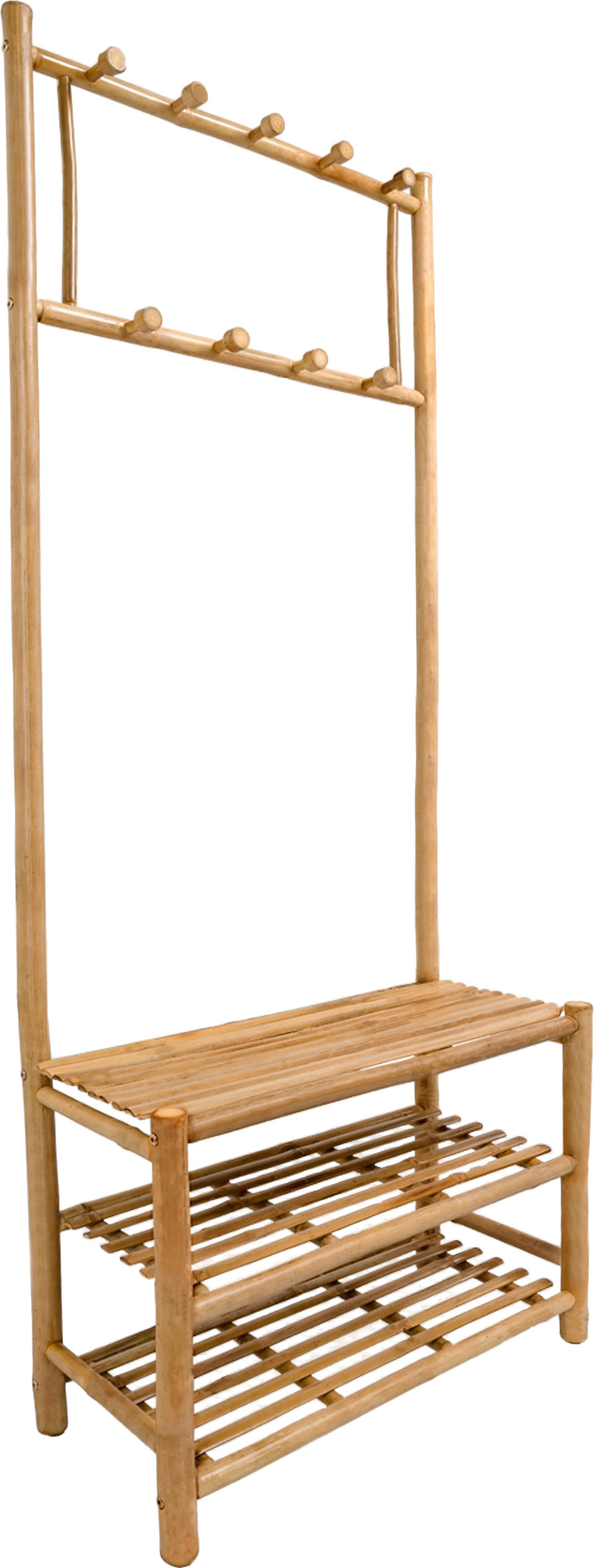 Entréreol Skohylde Nordlys Furniture Malacca Bambustræ Natur Med   Knager Og   Hylder H174xb70xd30cm