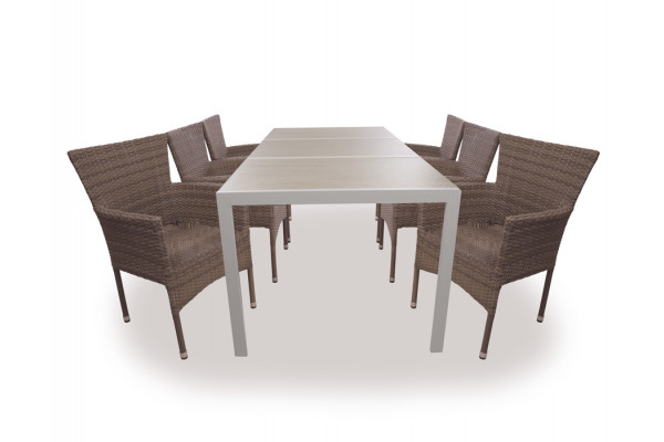 Fanø Cebu Keramik Havemøbelsæt 90x195 Cm Dusty Beige