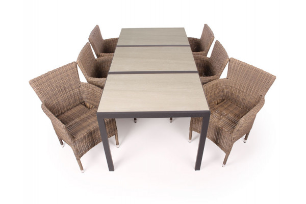 Fanø Cebu Keramik Havemøbelsæt 90x195 Cm Dusty Beige