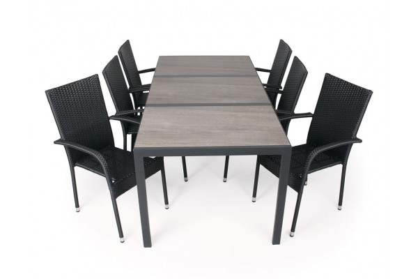 Fanø Geneve Keramik Havemøbelsæt 90x195 Cm Sort Grå
