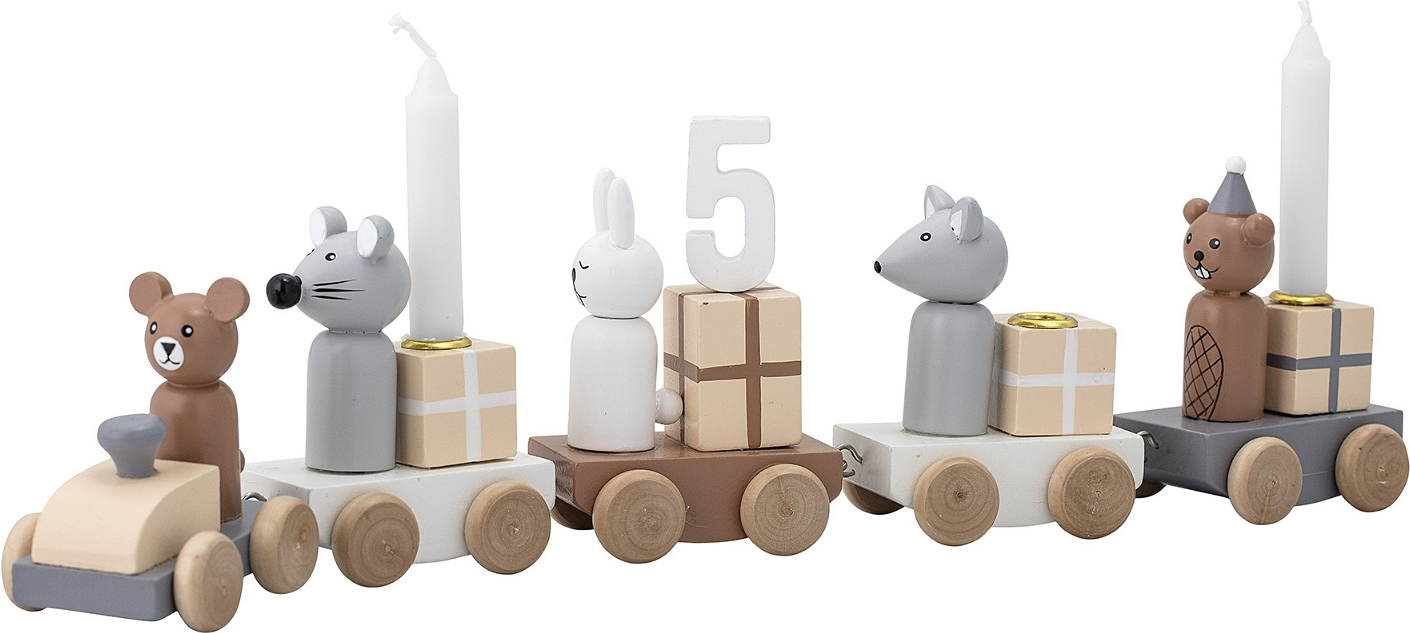 Fødselsdagstog Bloomingville Mini Junaid Fødselsdagsdekoration   Mdf Med Tal  -   Dyretema Og Lysholdere L38 Cm