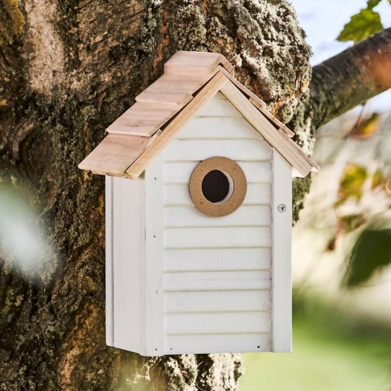 Fuglehus Hvid    Naturfarvet Tag   Hul Ib Laursen