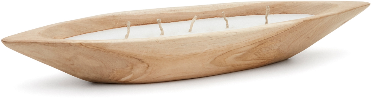 Fyrfadslys Kave Home Maelia Skål Teaktræ Og Voks Rustik Kolonial H8xb16xl60 Cm