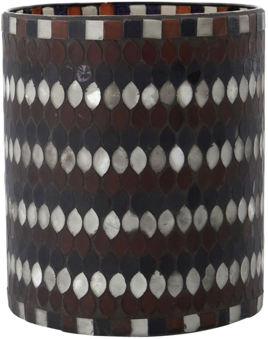 Fyrfadsstage House Doctor Mosa ø15ã H17   Cm Glas Og Cement Håndlavet Mosaik Brun Hvid