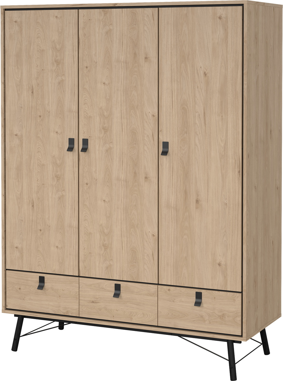 Garderobeskab Vesterholm Askø   Døre   Skuffer  Jackson Hickory Trælook H200ã B150ã D60 Cm  Fsc-spånplade  Metalgreb