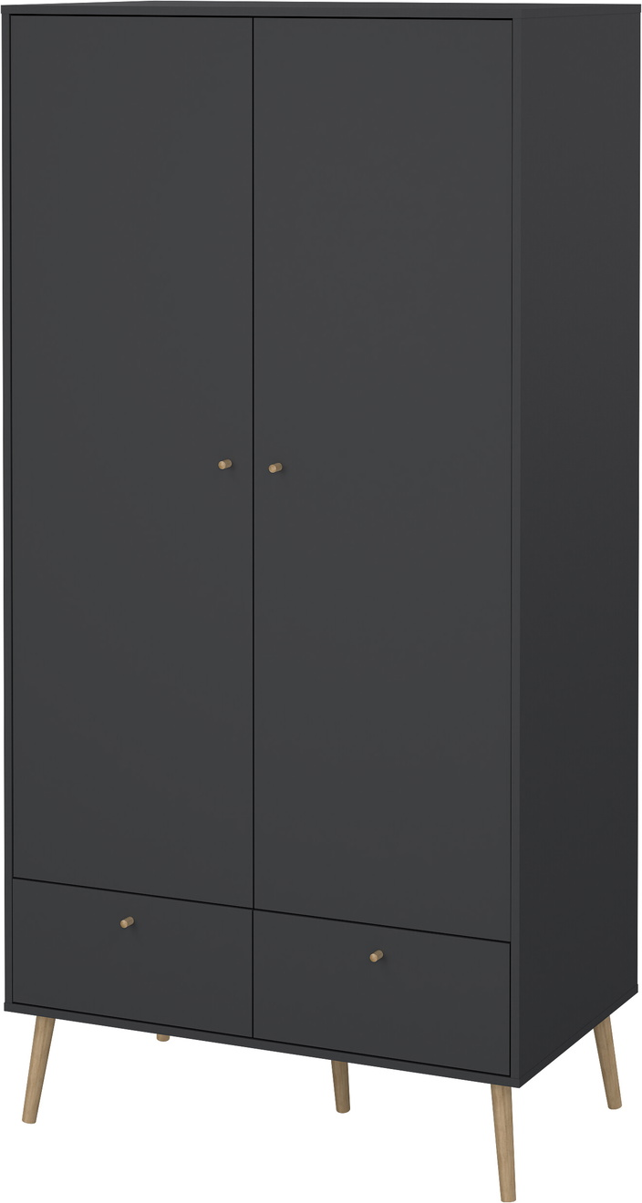 Garderobeskab Vesterholm Bodo Matgrå H200xb99xd58 Cm   Tøjstang    Hylde    Skuffer  Trægreb  Anti-vælte