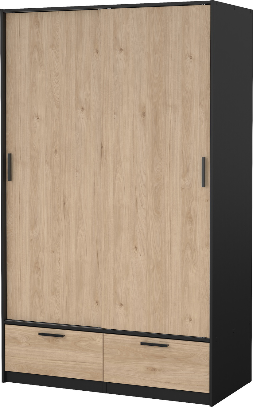 Garderobeskab Vesterholm Liva   Døre   Skuffer Mat Sort Jackson Hickory H200xb121xd60 Cm