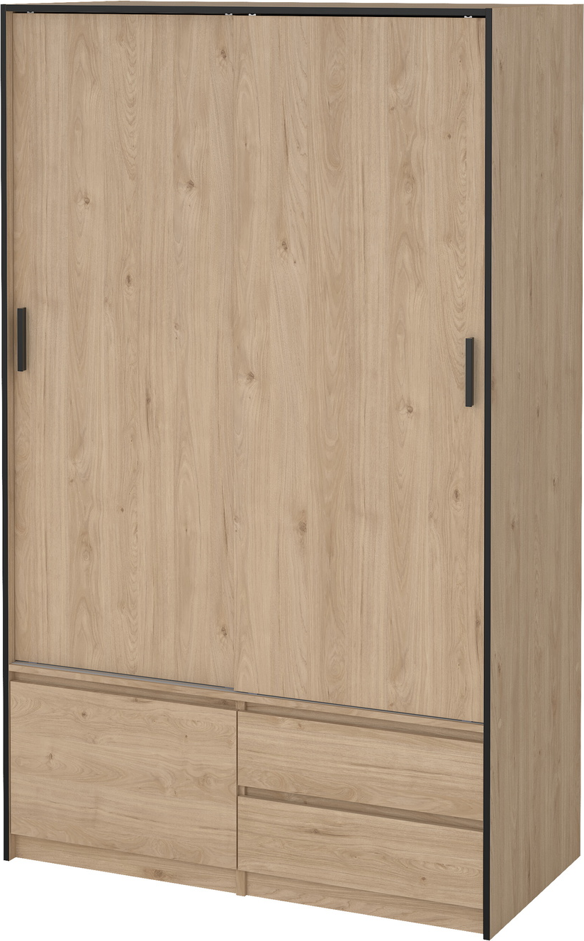 Garderobeskab Vesterholm Liva  Jackson Hickory Vægmonteret    Skydedøre    Dør    Skuffer  H200ã B121ã D60 Cm