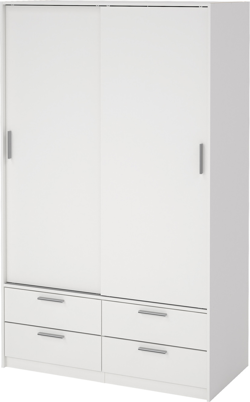 Garderobeskab Vesterholm Liva   Skydedøre    Skuffer  Hvid  H200xb121xd60 Cm  Dansk Produceret  Fsc