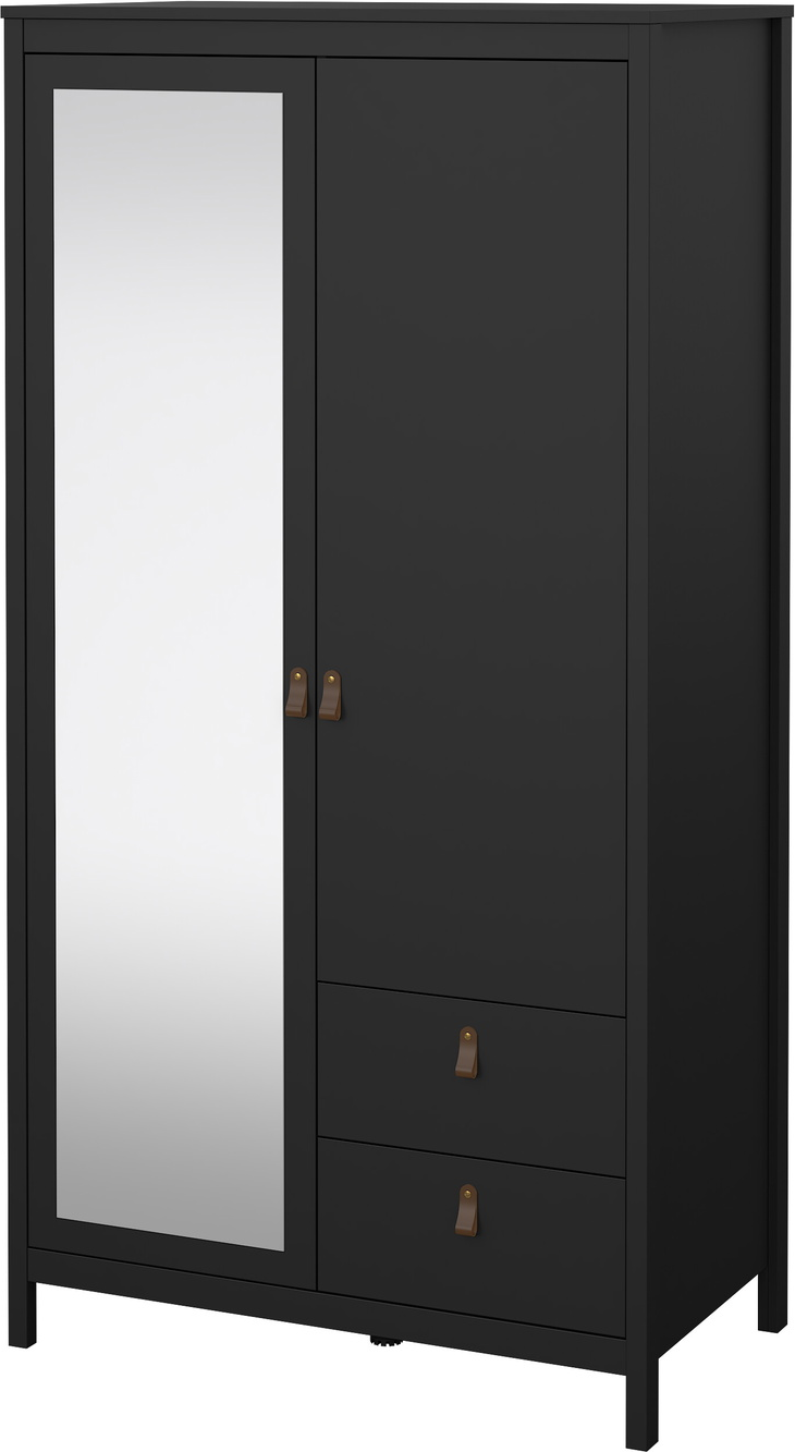 Garderobeskab Vesterholm Lunor   Døre   Skuffer  Mat Sort  Fuldlængde-spejl  H199xb102xd58 Cm  Danskproduceret  Fsc