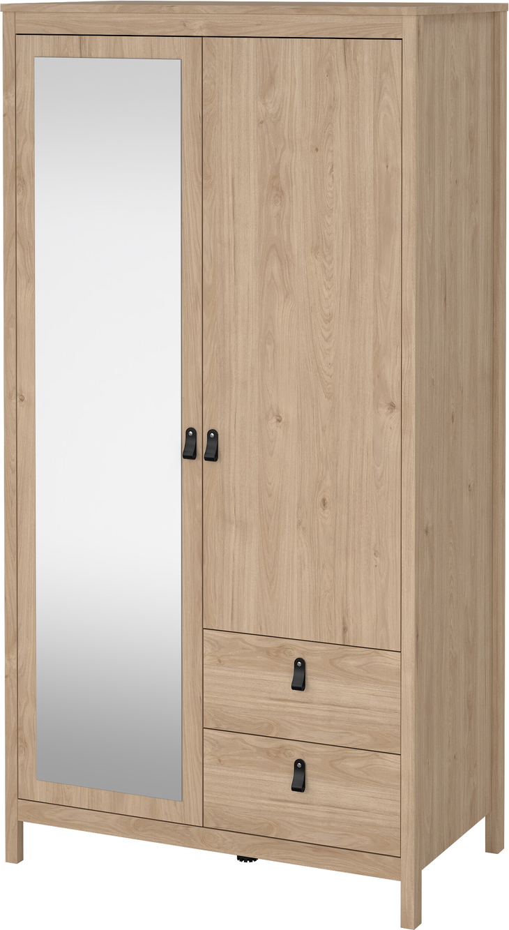 Garderobeskab Vesterholm Madrid -dørs Med Fuldlængdespejl Skuffer Tøjstang Jackson Hickory Fsc H199xb102xd58 Cm