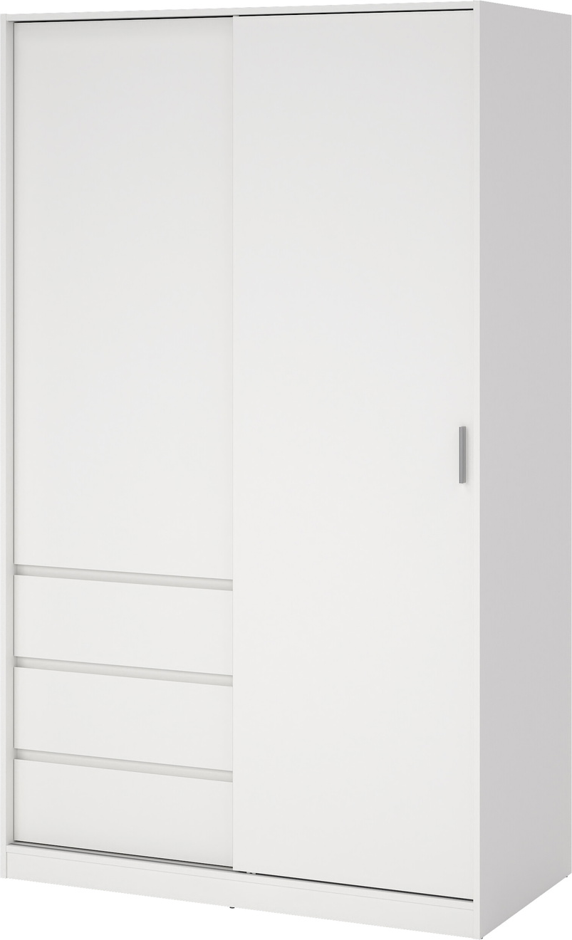 Garderobeskab Vesterholm Naia   Skydedør    Dør    Skuffer  H200ã B118 5ã D60 Cm  Hvid  Fsc
